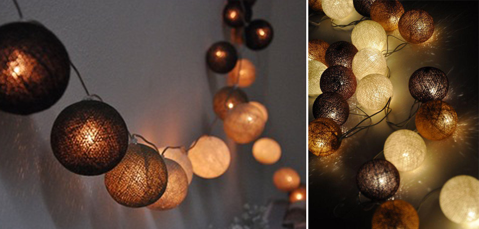 Гирлянда хлопковые фонарики Сotton Ball Brown - Loft-Concept в Воронеже