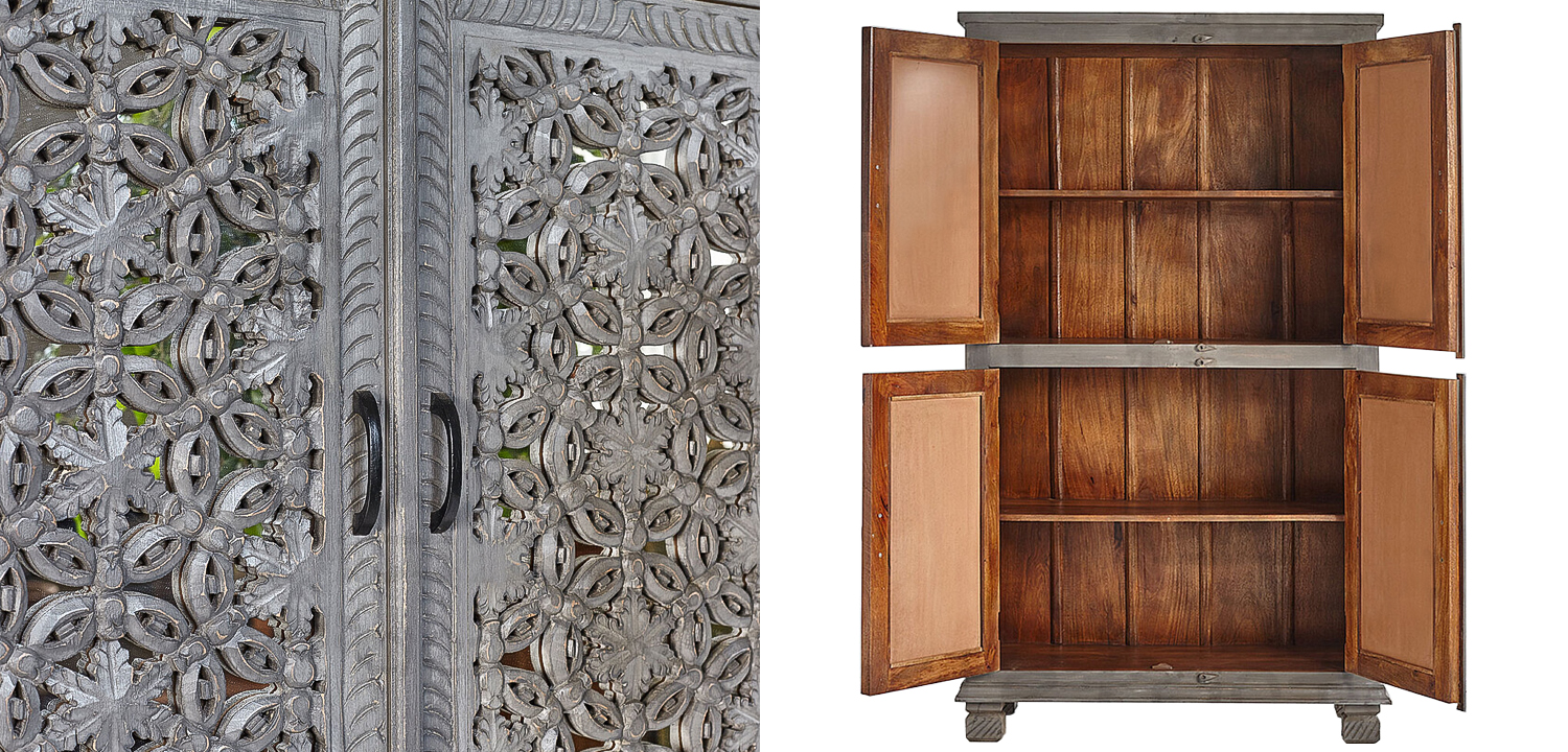 Шкаф Indian Antique White Furniture Cupboard Advik серый - фото