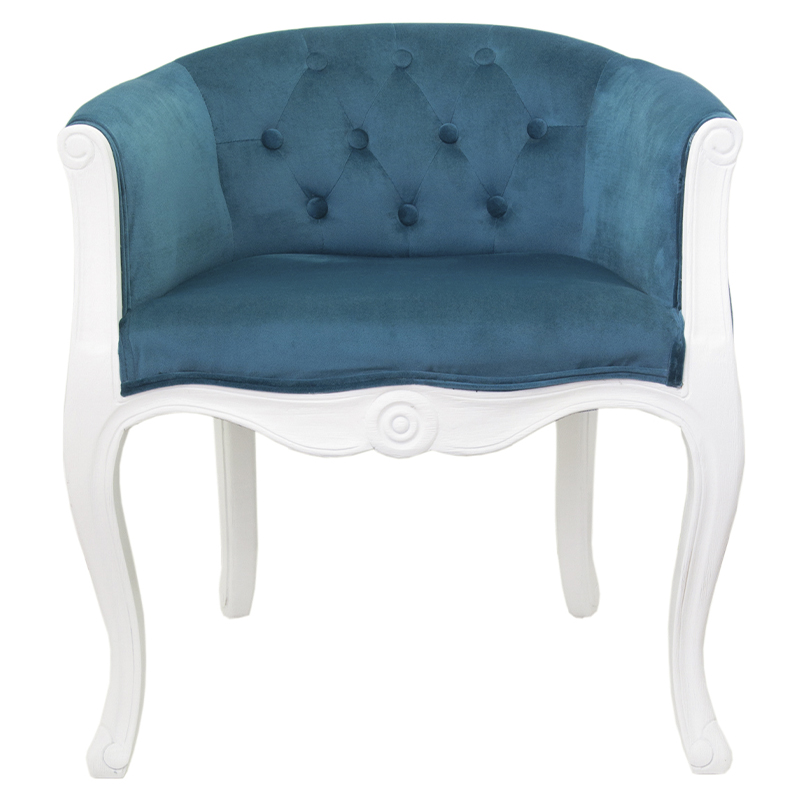 Кресло низкое в стиле прованс Louis French Armchair white and blue velour Бирюзовый Белый в Воронеже | Loft Concept 