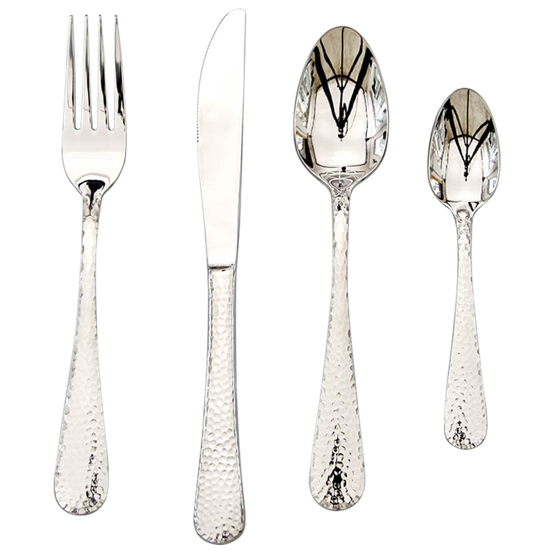 Столовые приборы на 4 персоны с чеканным узором на ручке Contemporary Hammered Cutlery Set Серебряный Столовые приборы на 4 персоны с чеканным узором на ручке Contemporary Hammered Cutlery Set Серебряный в Воронеже | Loft Concept