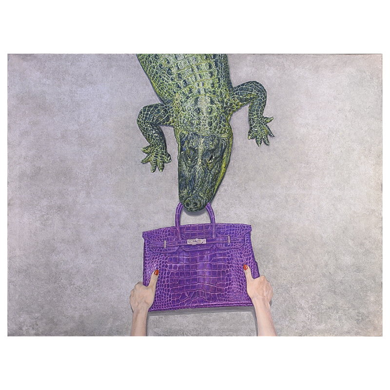 Картина Gator Birkin Hands Серый Фиолетовый Зеленый Красный в Воронеже | Loft Concept 