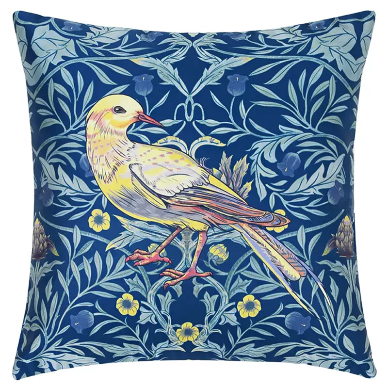 Декоративная подушка Bird and Flower Pattern Cushion Синий Мульти в Воронеже | Loft Concept 