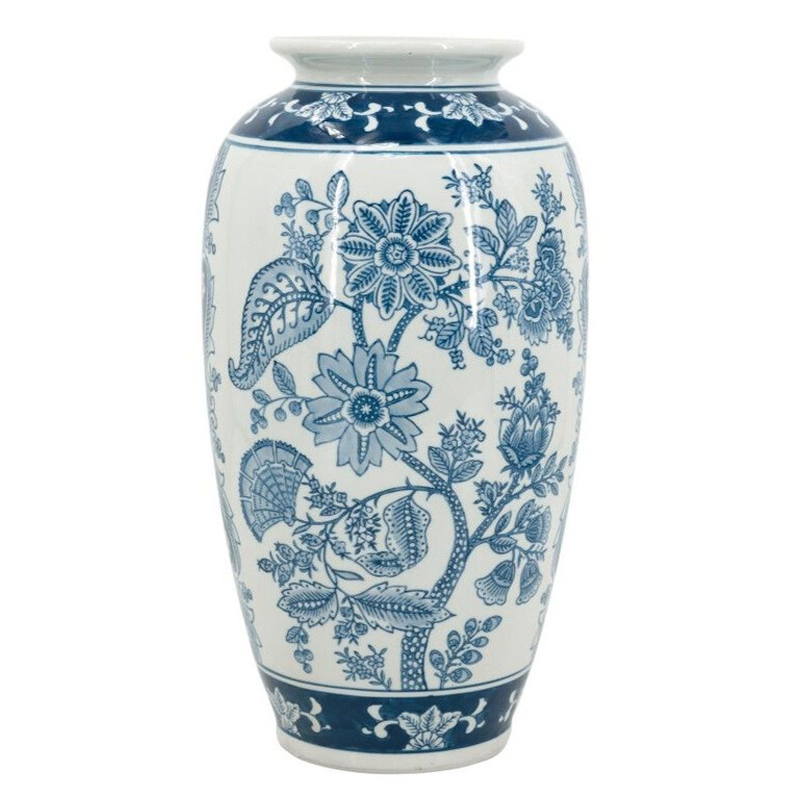 Ваза с синим цветочным орнаментом Blue & White Ornament Белый Синий Ваза с синим цветочным орнаментом Blue & White Ornament Белый Синий в Воронеже | Loft Concept