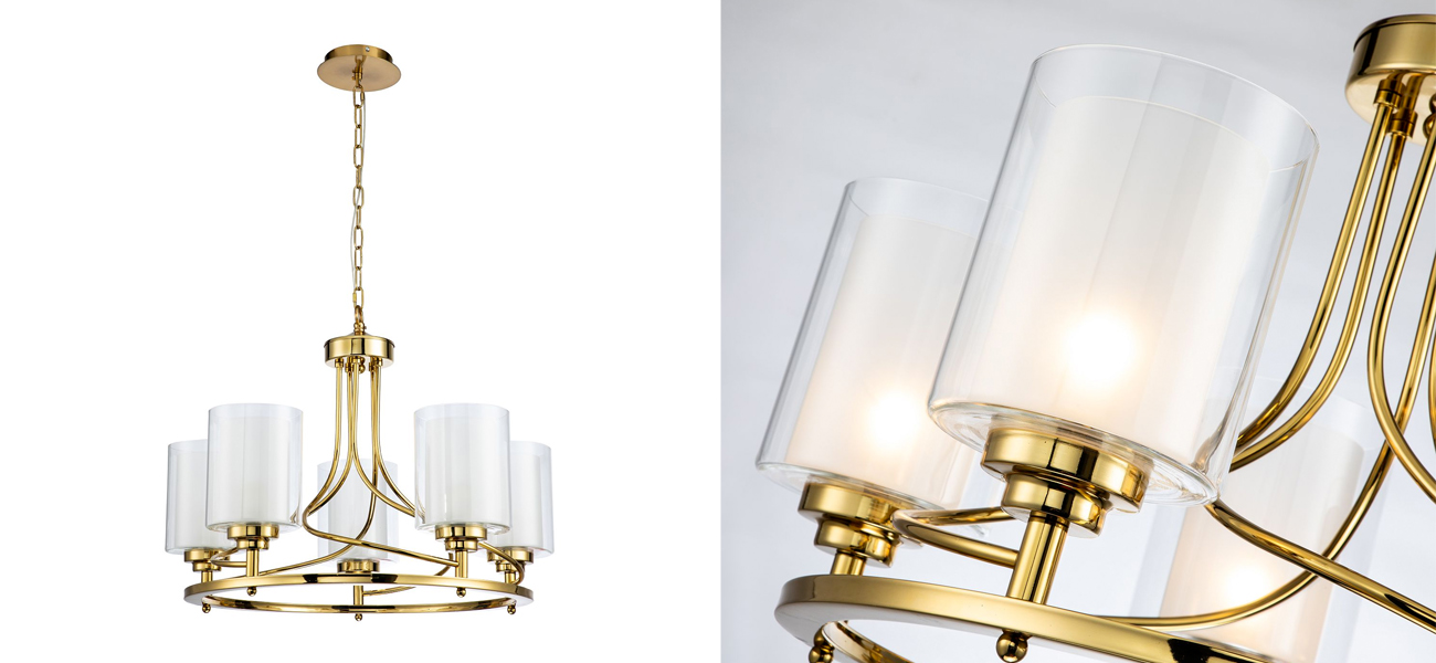 Люстра с двойными плафономи Gold Helix 5 ламп - фото