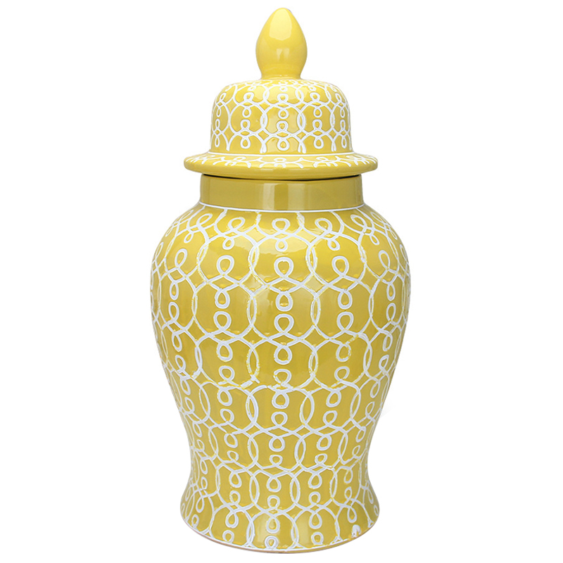 Ваза с крышкой Ceramic Yellow White Ornament Vase Желтый Белый в Воронеже | Loft Concept 