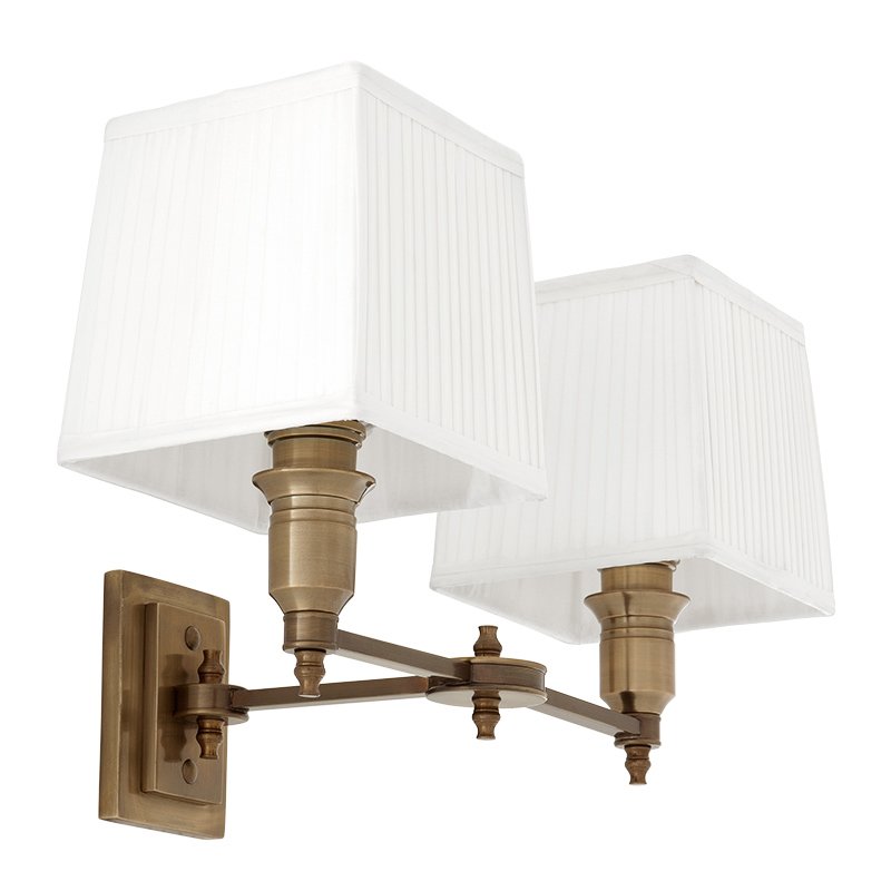 Бра Wall Lamp Lexington Double Brass+White Латунь Античная полированная Белый Бра Wall Lamp Lexington Double Brass+White Латунь Античная полированная Белый в Воронеже | Loft Concept