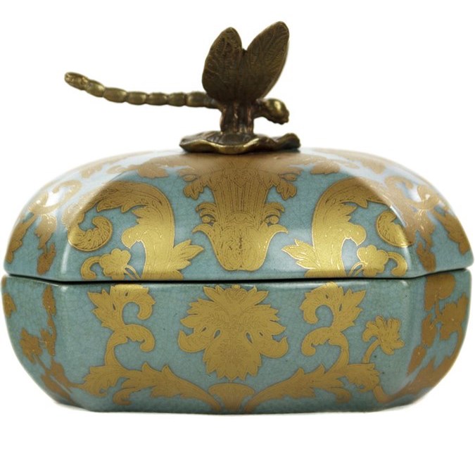 Шкатулка Box Gold on Blue Голубой пастельный Бронза Золотой Шкатулка Box Gold on Blue Голубой пастельный Бронза Золотой в Воронеже | Loft Concept