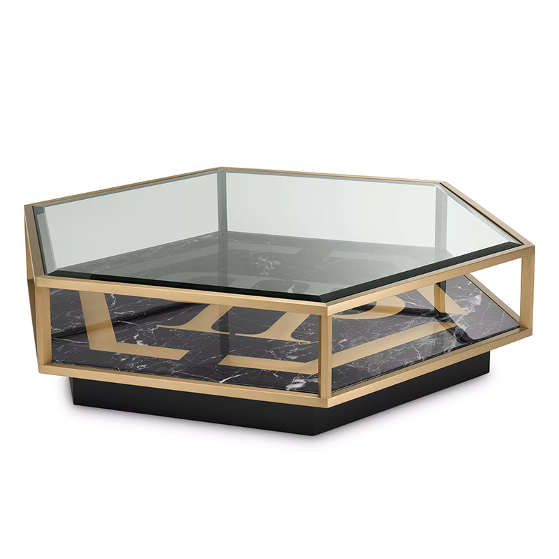 Кофейный стол Philipp Plein Coffee Table Falcon View Прозрачное Стекло Черный Золотой в Воронеже | Loft Concept 