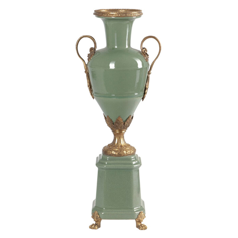 Ваза зеленого цвета из фарфора на высокой подставке с бронзовыми ручками Eden Garden porcelain and bronze Зеленый Бронза Ваза зеленого цвета из фарфора на высокой подставке с бронзовыми ручками Eden Garden porcelain and bronze Зеленый Бронза в Воронеже | Loft Concept