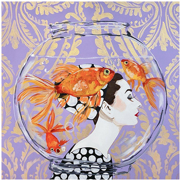 Картина Audrey Fishbowl on Lavender Damask Background Мульти в Воронеже | Loft Concept 