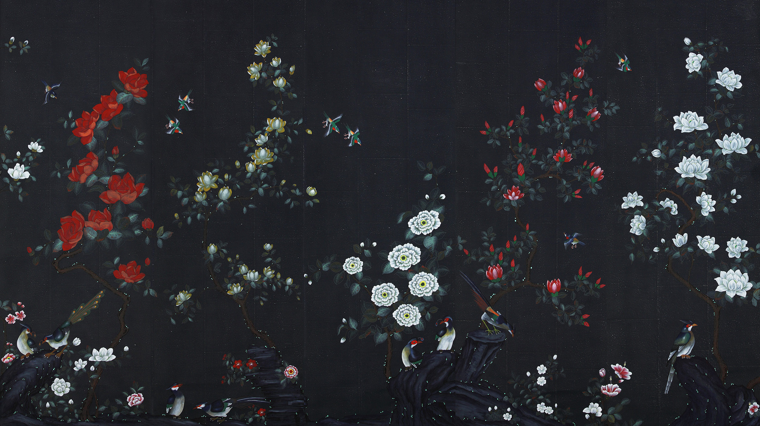 Обои шинуазри Japanese Garden Original colourway on Pitch India tea paper Обои шинуазри Japanese Garden Original colourway on Pitch India tea paper - постер Loft-Concept в Воронеже