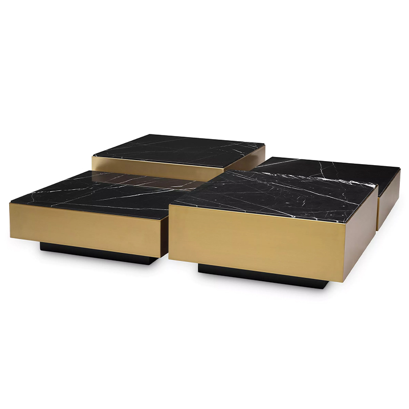 Комплект кофейных столиков Eichholtz Coffee Table Esposito set of 4 Brass Черный Мрамор Nero Латунь Комплект кофейных столиков Eichholtz Coffee Table Esposito set of 4 Brass Черный Мрамор Nero Латунь в Воронеже | Loft Concept