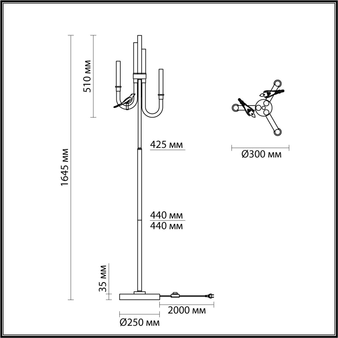 Торшер с 2-мя фигурками птиц на изогнутых прозрачных трубках Ganthea в Воронеже