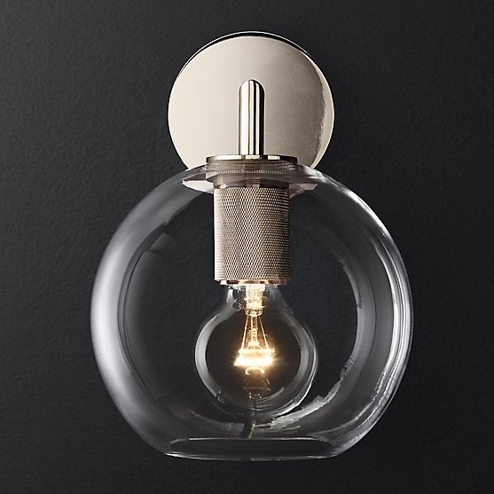 Бра RH Utilitaire Globe Shade Single Sconce Silver Прозрачное Стекло Никель в Воронеже | Loft Concept 