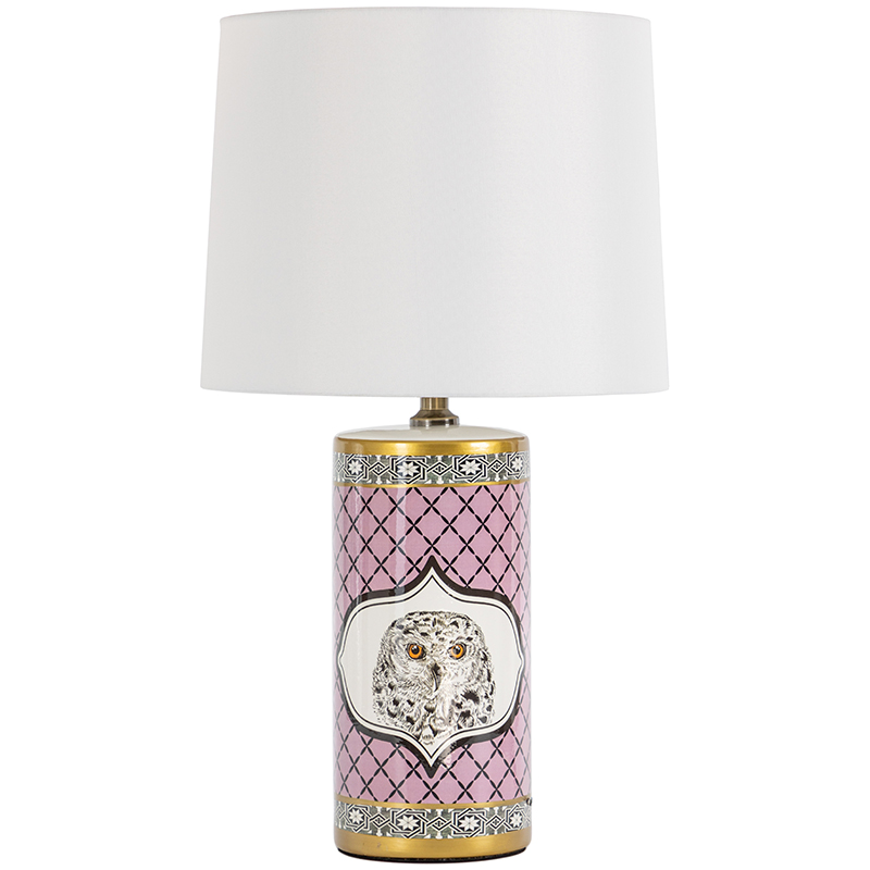 Настольная лампа Owl Collection Pink Lampshade Белый Розовый Черно-белый Золотой в Воронеже | Loft Concept 