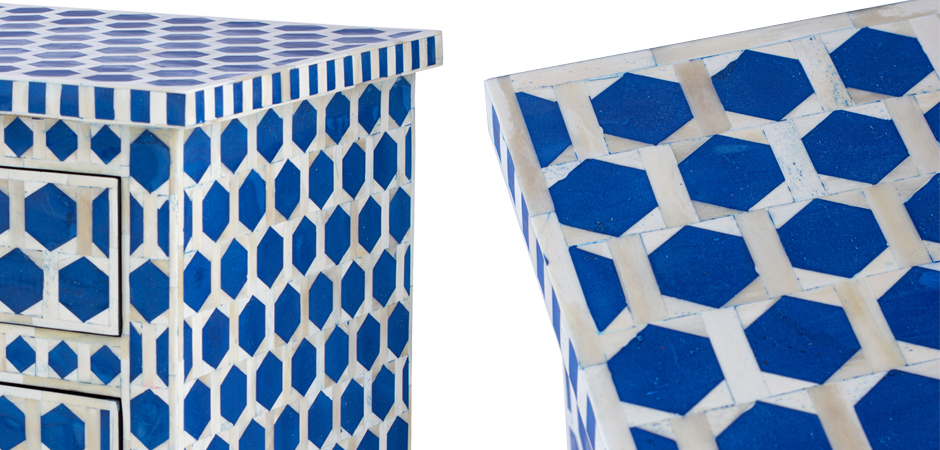 Тумба Midnight Blue Hexagon inlay cupboard 2 Drawer - фото №2