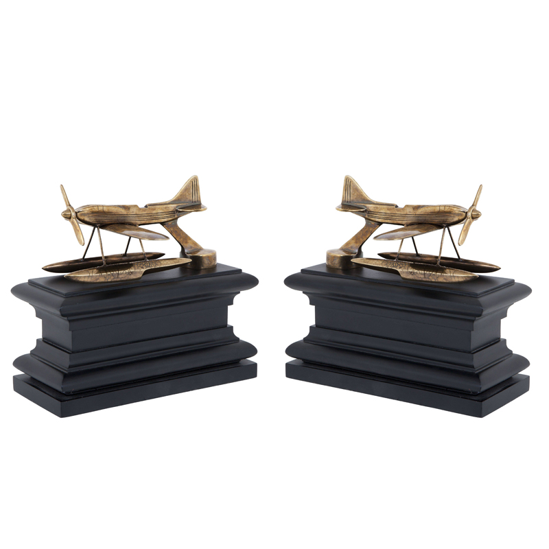 Держатель для книг Eichholtz Bookend Hydroplane set of 2 brass Латунь Античная полированная Черный в Воронеже | Loft Concept 