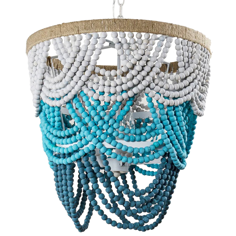 Круглая многоярусная люстра с подвесками в виде круглых бусин Wooden Beads Turquoise Chandelier Бирюзовый Светло-серый Морская синь в Воронеже | Loft Concept 