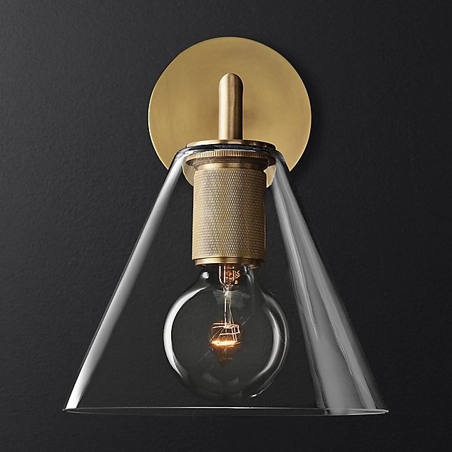 Бра RH Utilitaire Funnel Shade Single Sconce Brass Прозрачное Стекло Латунь в Воронеже | Loft Concept 