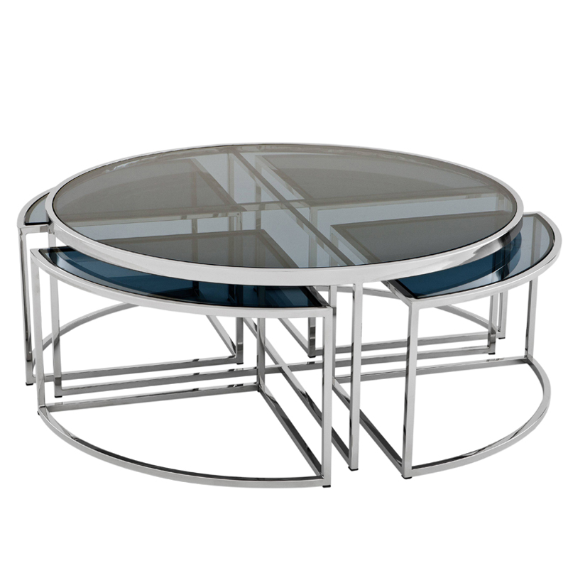 Кофейный стол Eichholtz Coffee Table Padova Stainless steel Нержавеющая сталь Стекло Смок в Воронеже | Loft Concept 