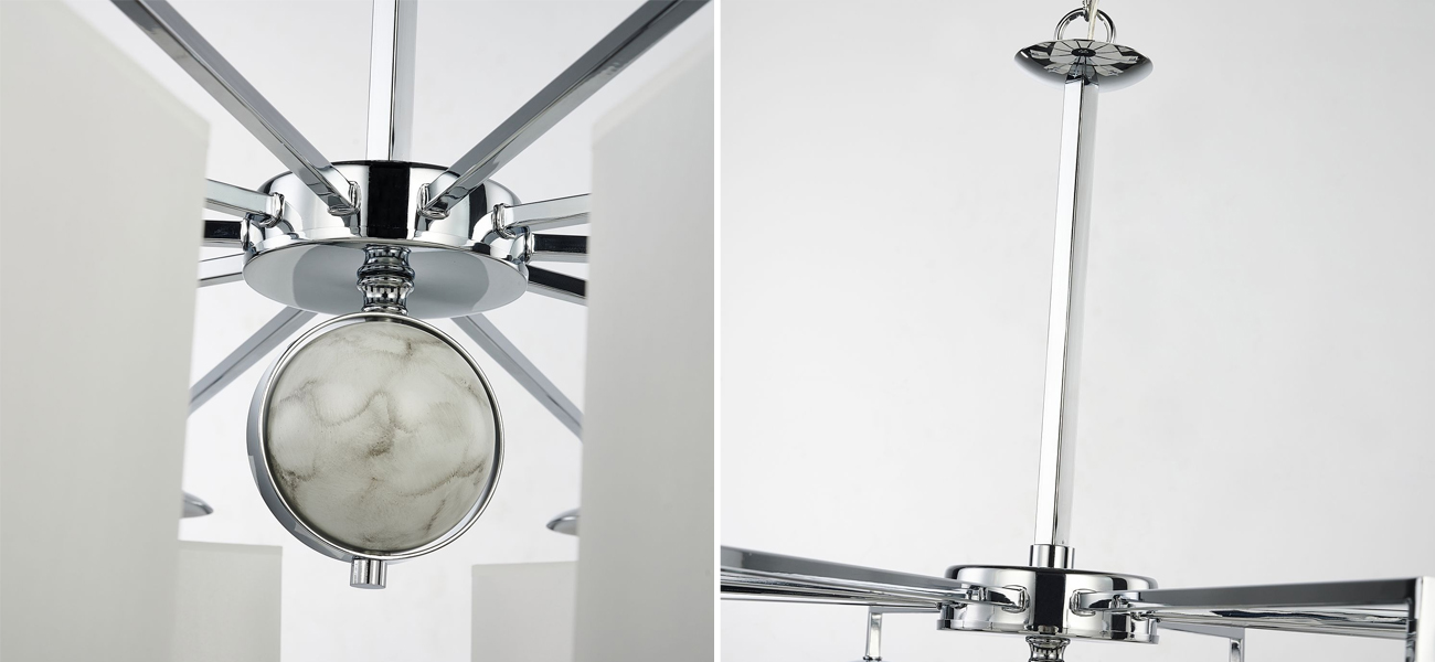 Люстра с белыми плафонами и декором под мрамор QUATRO D100 см - фото №1