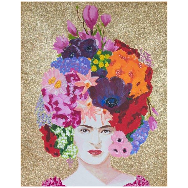 Картина “Frida with Flower Bouquet Headdress and Gold Glitter Background” Мульти в Воронеже | Loft Concept 