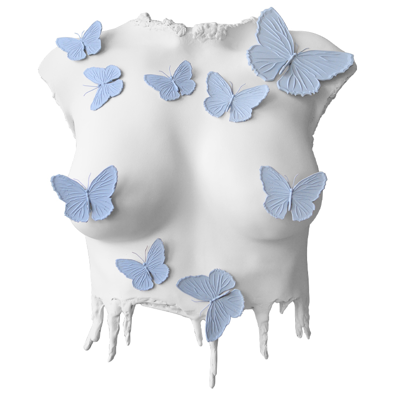 Аксессуар на стену Sculpture Female Torso Butterflies Белый Голубой в Воронеже | Loft Concept 