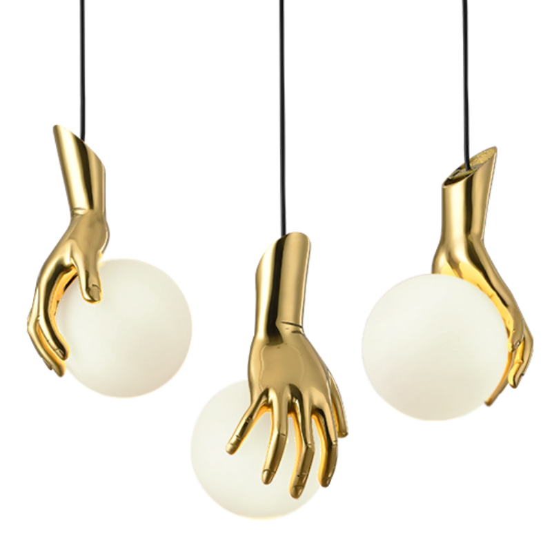 Подвесной светильник Золотая рука Gold Hand Pendant lamp Глянцевое золото Прозрачный белый в Воронеже | Loft Concept 