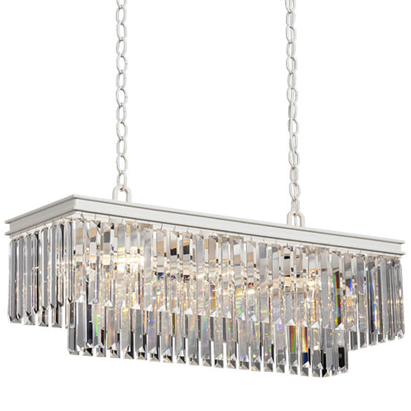 Люстра RH 1920s Odeon Clear Glass Rectangular Chandelier  White iron Длина 80 Белый Прозрачное Стекло в Воронеже | Loft Concept 