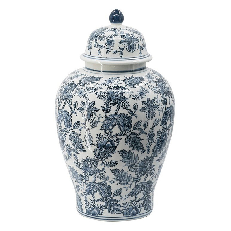 Ваза с крышкой и бело-синим цветочным узором Blue & White Ornament  Белый Синий в Воронеже | Loft Concept 