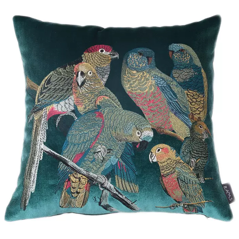 Декоративная подушка с вышивкой Embroidery Parrots Pillow Green Зеленый Мульти в Воронеже | Loft Concept 