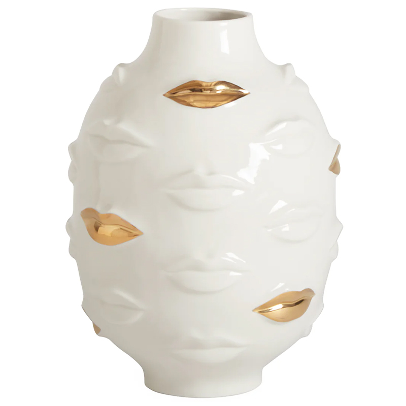 Ваза Jonathan Adler Gilded Gala Round Vase Глянцевое золото Белый в Воронеже | Loft Concept 