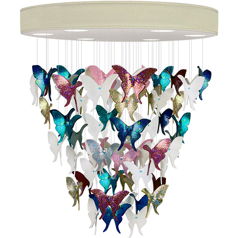 Люстра Цветные Бабочки Жемчужно-серая база Night Butterflies Chandelier Multi Color Бежево-серый Мульти в Воронеже | Loft Concept 