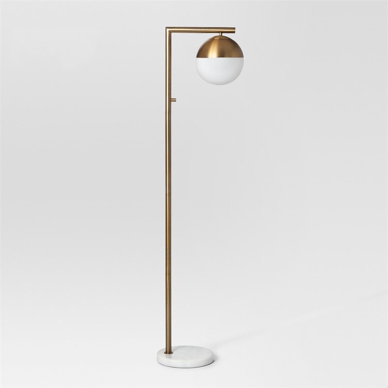 Торшер Geneva Single Glass Globe Floor Lamp Белый Латунь в Воронеже | Loft Concept 