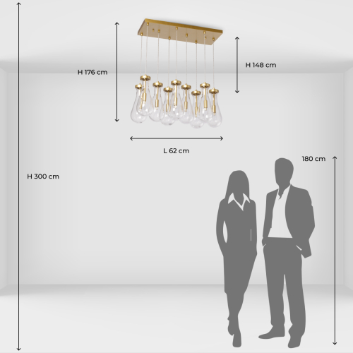 Люстра с 9-ю прозрачными стеклянными плафонами в форме капли Lucid Rain  в Воронеже