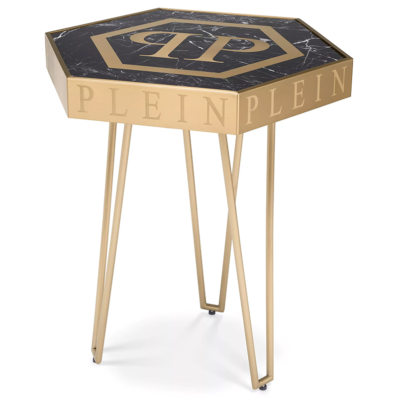 Приставной стол Philipp Plein Side Table Falcon Nest Золотой Черный Мрамор Nero Прозрачное Стекло в Воронеже | Loft Concept 