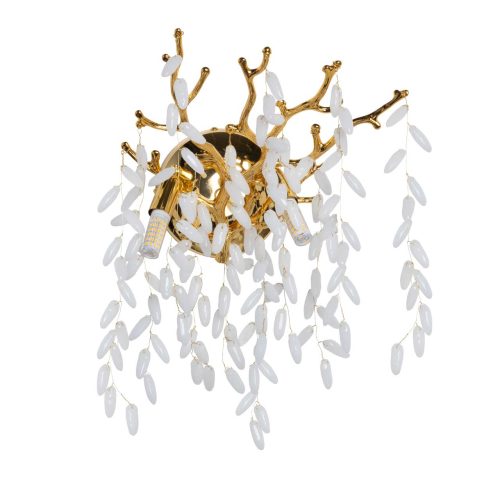 Бра золотого цвета с ветвями и белыми овальными стеклянными подвесками Droplet Chandelier Золотой Прозрачный Белый в Воронеже | Loft Concept 