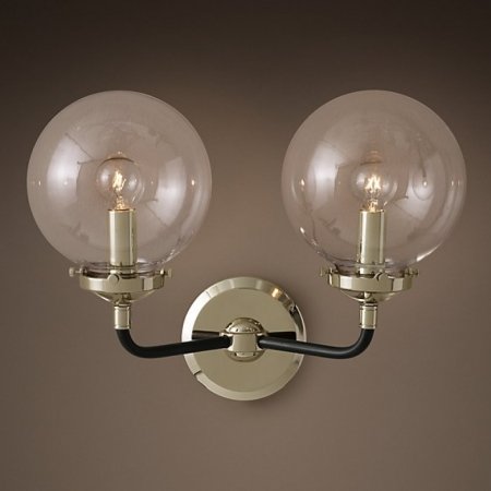 Бра Bistro Globe Clear Glass Double Sconce Nickel  в Воронеже | Loft Concept 