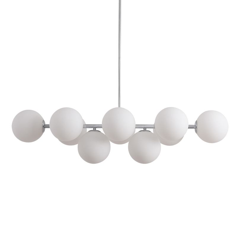 Люстра на штанге с 10-ю белыми стеклянными шарообразными плафонами Bubble Chandelier Белый Бронза Хром Черный Люстра на штанге с 10-ю белыми стеклянными шарообразными плафонами Bubble Chandelier Белый Бронза Хром Черный в Воронеже | Loft Concept