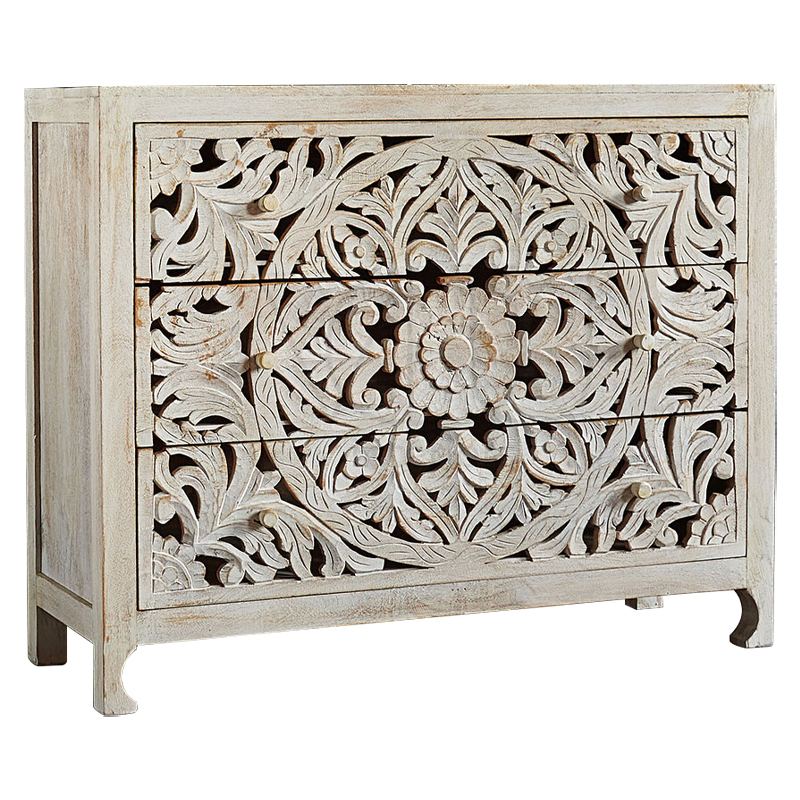 Комод Indian Antique White Furniture Chest of Drawers Kailash белый Белый в Воронеже | Loft Concept 