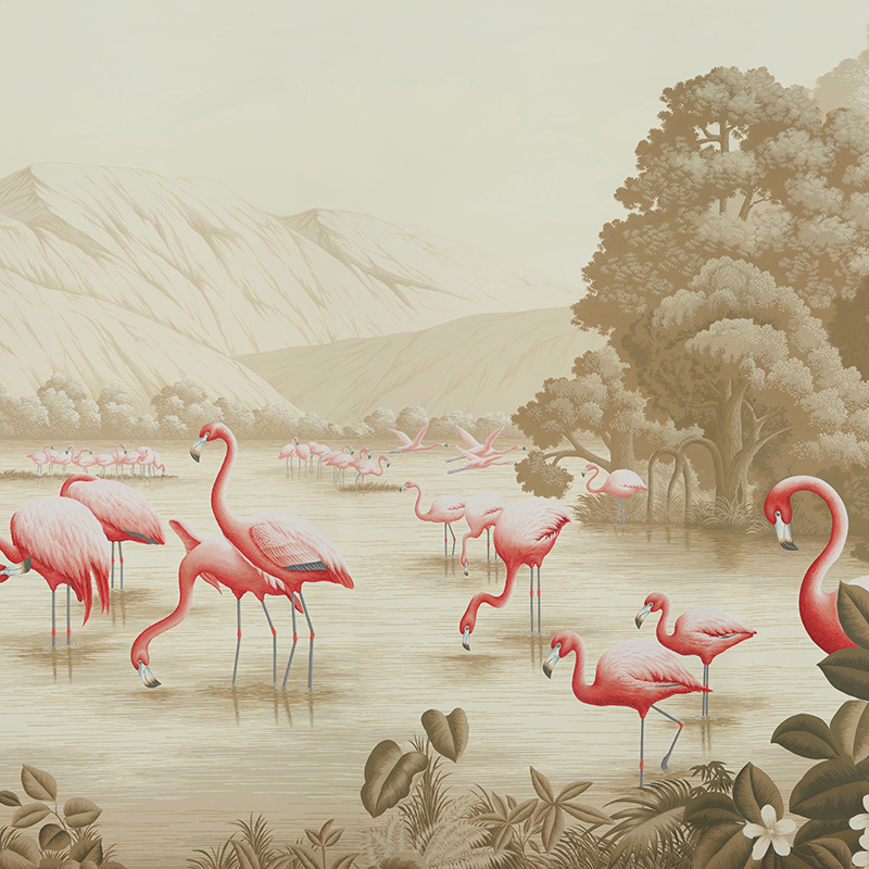 Обои ручная роспись Flamingos Flamingo on Sepia scenic paper  в Воронеже | Loft Concept 