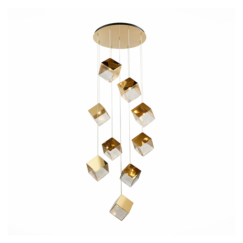 Потолочная люстра Pyrite Chandelier gold cube 9 Золотой Прозрачный в Воронеже | Loft Concept 