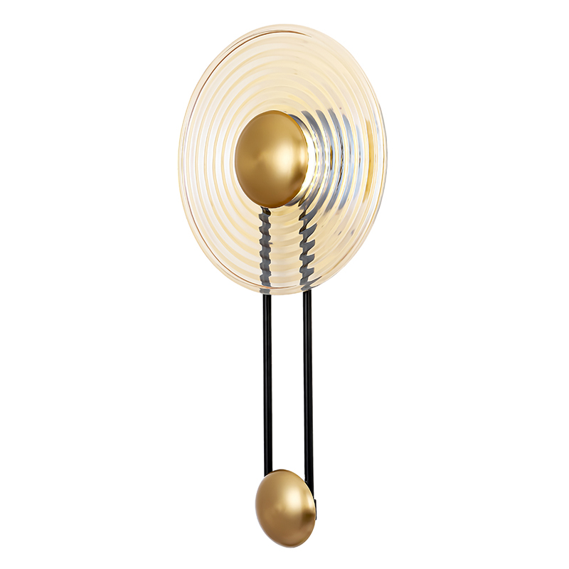 Бра с круглым рифленым плафоном янтарного цвета Savio Glass Disc Light Латунь Черный Янтарный Бра с круглым рифленым плафоном янтарного цвета Savio Glass Disc Light Латунь Черный Янтарный в Воронеже | Loft Concept