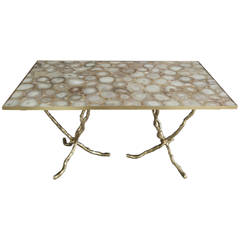 Обеденный стол Agate Design Beige Gold Dining Table Золотой Бежевый Бежево-серый в Воронеже | Loft Concept 