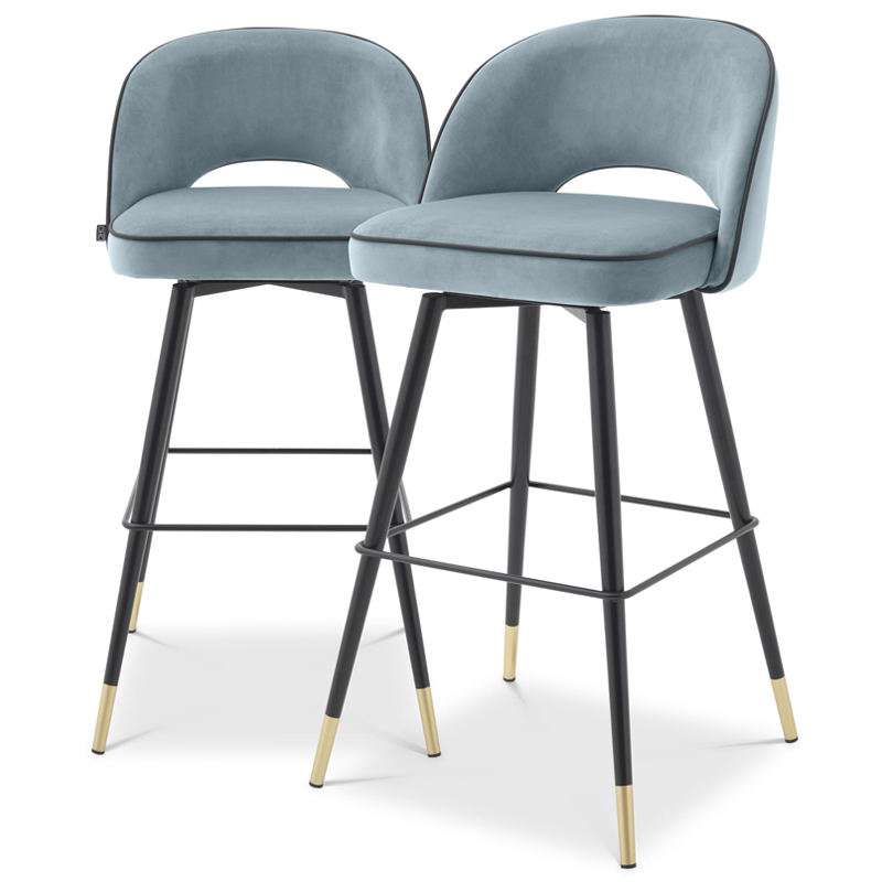 Комплект барных стульев Eichholtz Bar Stool Cliff set of 2 blue Черный Латунь Голубой пастельный в Воронеже | Loft Concept 