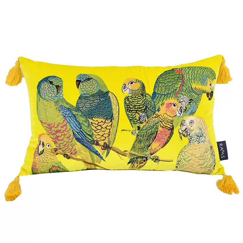 Декоративная подушка с вышивкой Embroidery Parrots Long Pillow Yellow Желтый Мульти Декоративная подушка с вышивкой Embroidery Parrots Long Pillow Yellow Желтый Мульти в Воронеже | Loft Concept