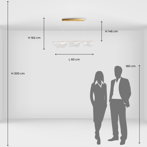 Люстра линейная с 3-мя белыми волнистыми плафонами Wave Line в Воронеже