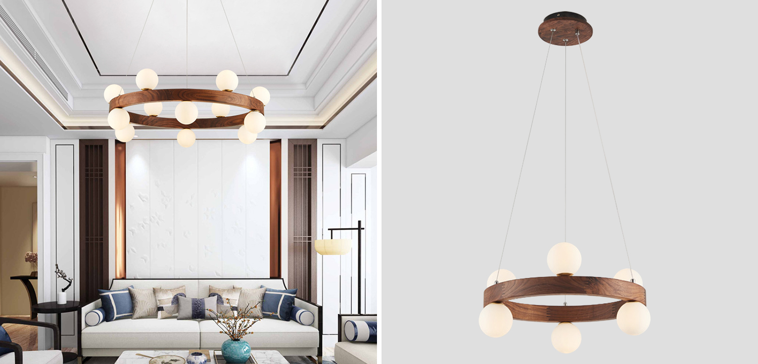 Люстра из дерева с белыми плафонами GRAND Wooden Chandelier - фото