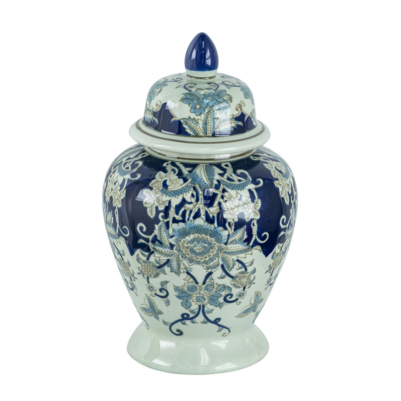 Ваза с крышкой Blue & White Ornament Vase 42 Белый Синий в Воронеже | Loft Concept 