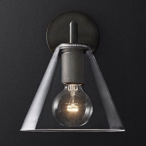 Бра RH Utilitaire Funnel Shade Single Sconce Black Прозрачное Стекло Темная бронза в Воронеже | Loft Concept 